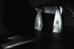 Installation view: Projections, cloth, black paint